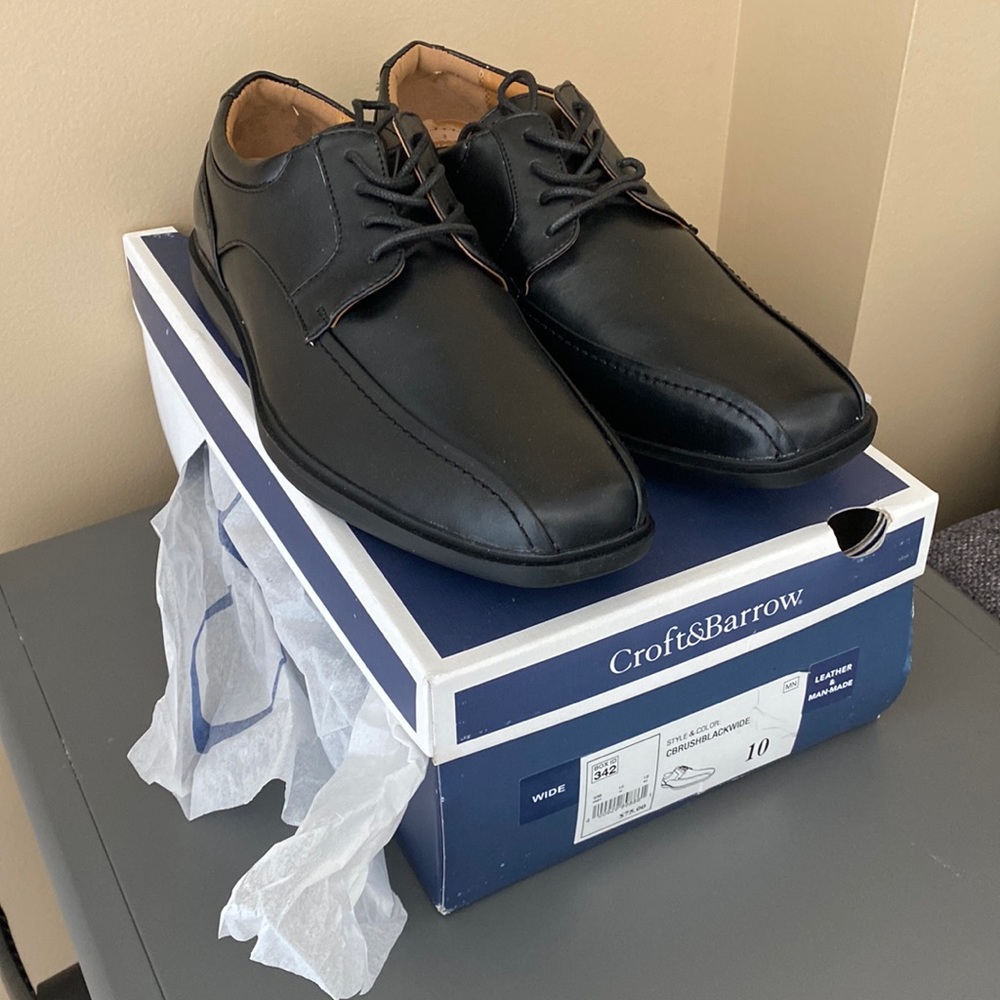 Croft & Barrow Black Dress Shoes CBRRUSHBLACKWIDE Size 10 Wide